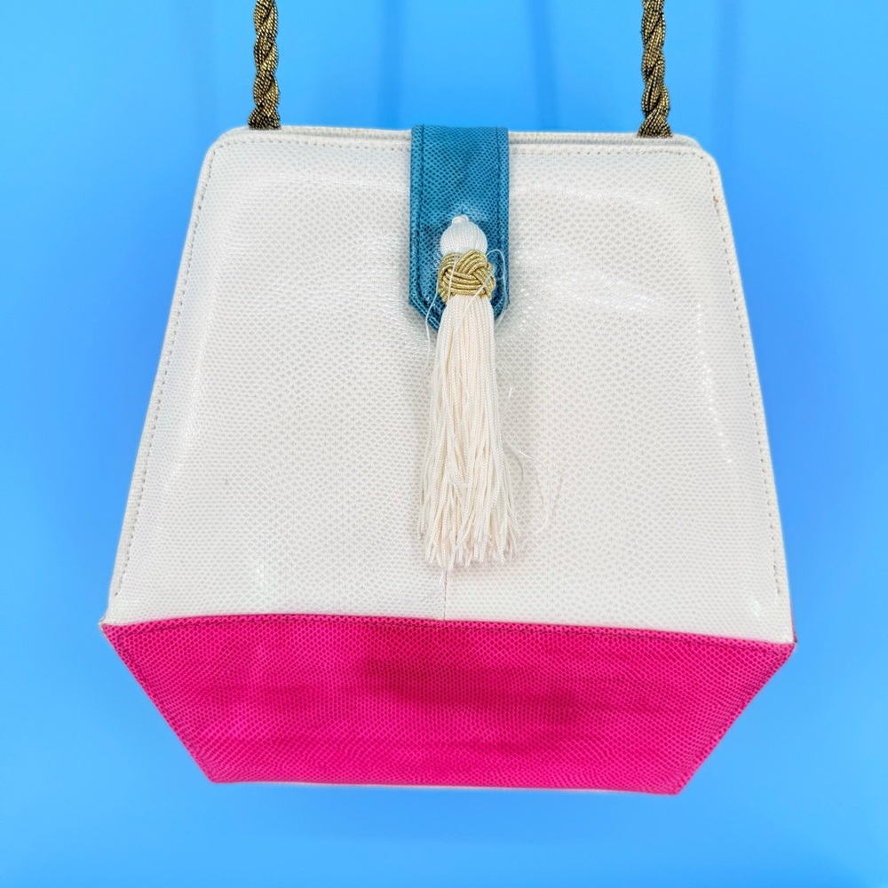 1980s VTG Susan Gail Bellido SnakeSkin Crossbody Bag Purse Geometric Colorblock